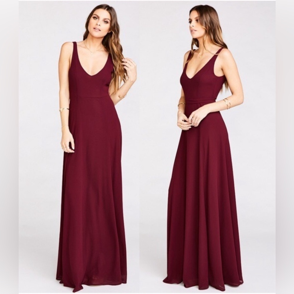 Show Me Your MuMu Jenn V-Neck Formal Maxi Dress Burgundy Wine Chiffon S Small